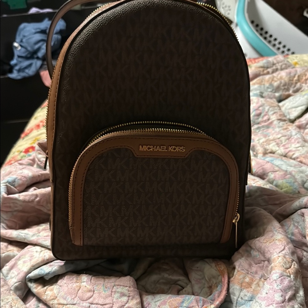 Michael Kors Brown Backpack Signature Monogram Medium